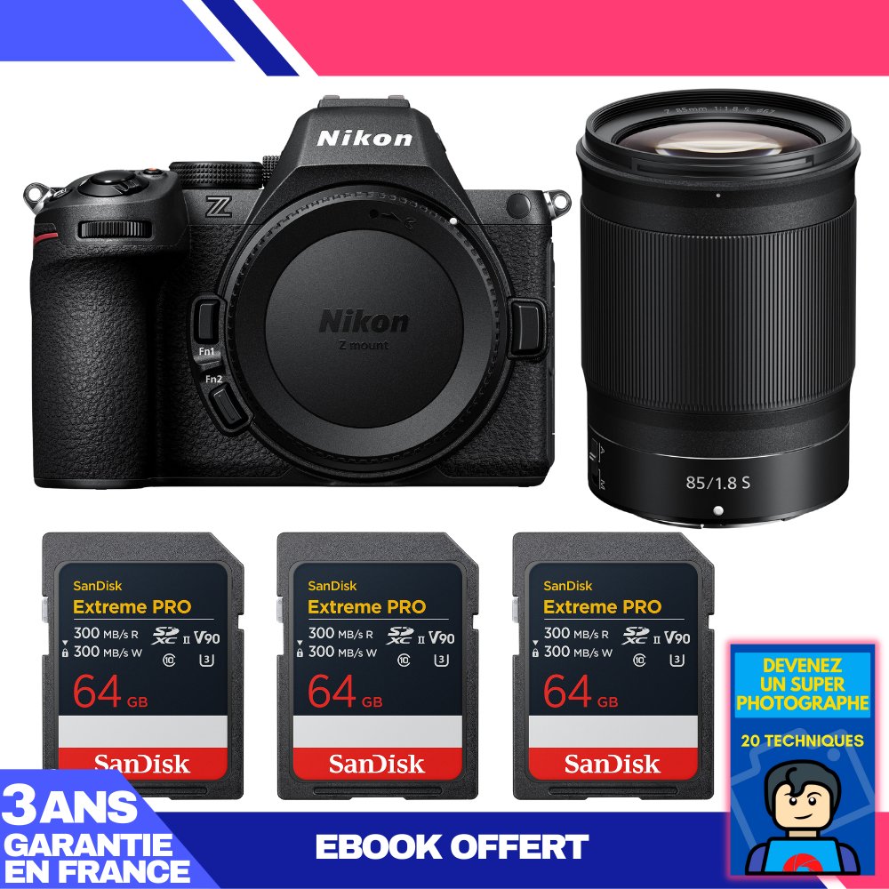 Nikon Z5 II Camera + 85mm f/1.8 S Lens + 3x 64GB SanDisk Extreme PRO UHS-II SDXC Cards + 'Become a Super Photographer' Ebook