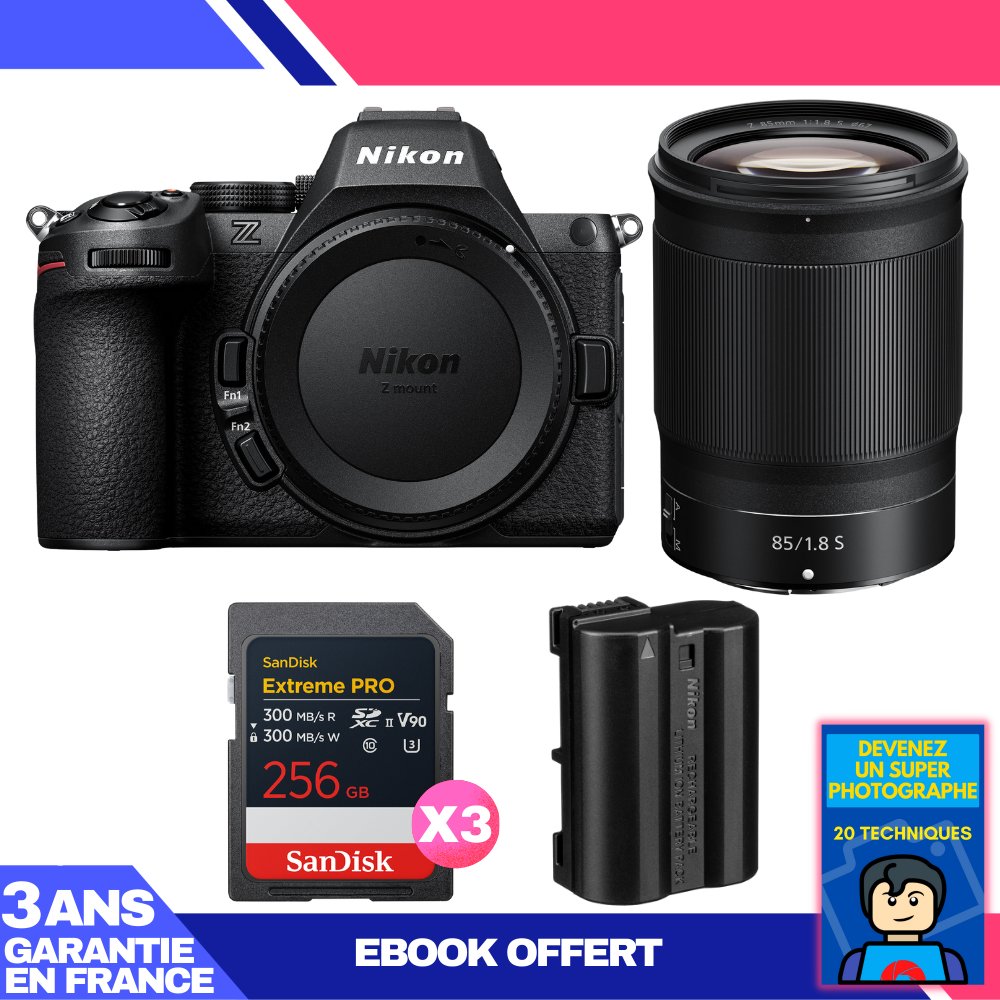 Nikon Z5 II Camera Body + 85mm f/1.8 S Lens + 3x 256GB SanDisk Extreme PRO UHS-II SDXC Cards + Nikon EN-EL15c Battery + 'Become a Super Photographer' Ebook