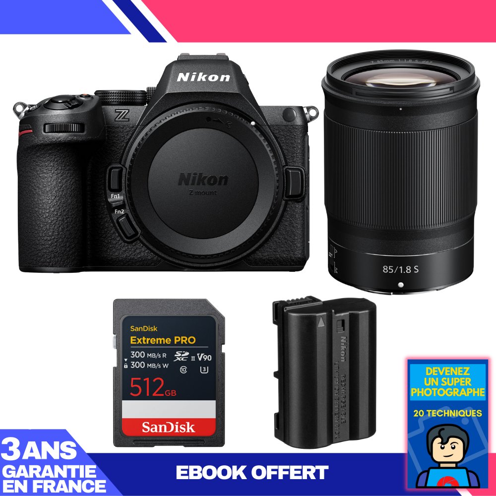 Nikon Z5 II Mirrorless Camera + 85mm f/1.8 S Lens + 512GB SanDisk Extreme PRO UHS-II SDXC + EN-EL15c Battery + 'Become a Super Photographer' Ebook