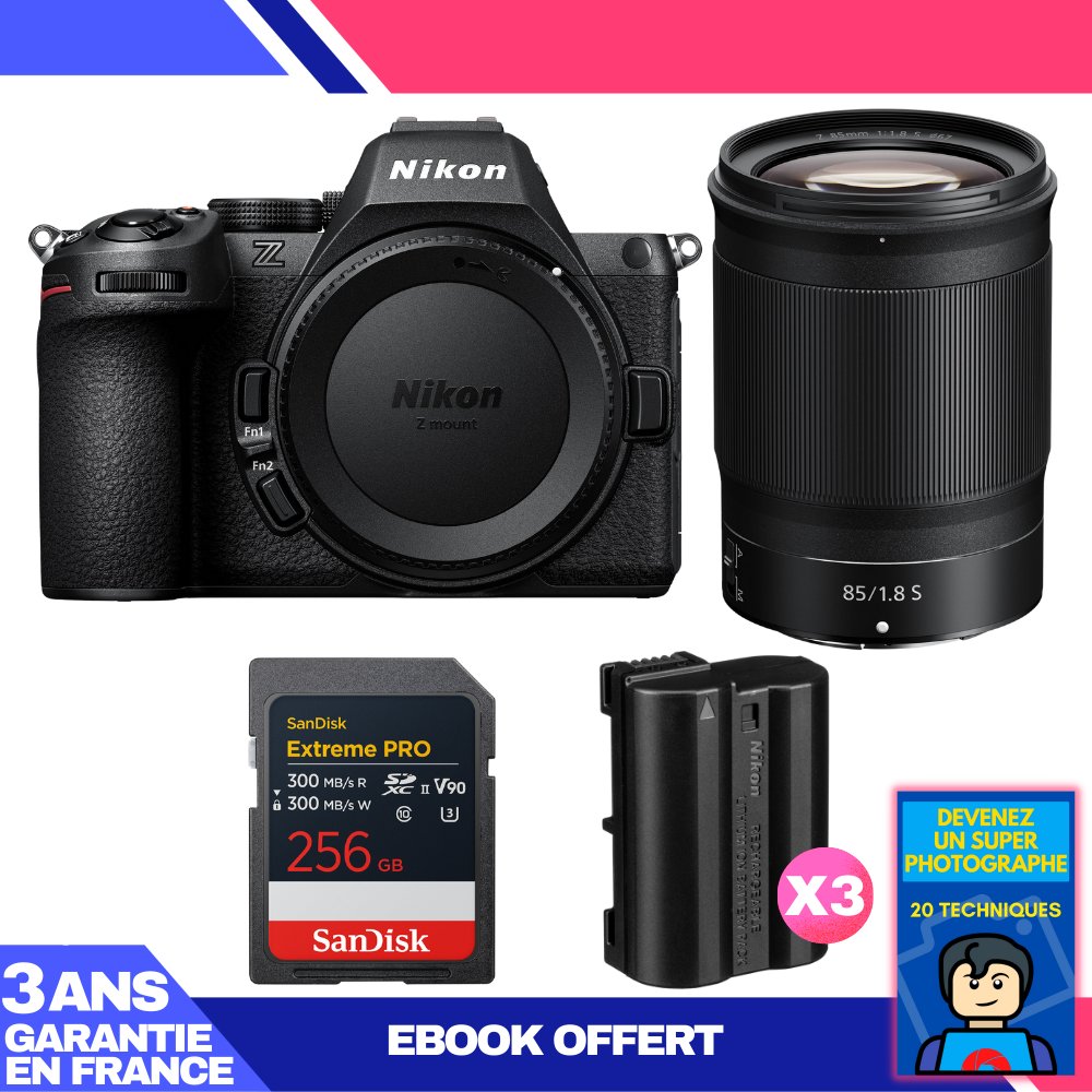 Nikon Z5 II Camera + 85mm f/1.8 S Lens + 256GB SanDisk Extreme PRO SDXC + 3 EN-EL15c Batteries + Ebook: Become a Super Photographer