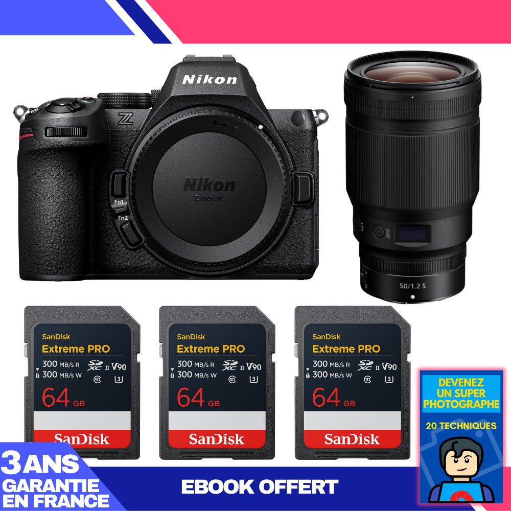 Nikon Z5 II Camera + 50mm f/1.2 S Lens + 3x 64GB SanDisk Extreme PRO UHS-II SDXC Cards + 'Become a Super Photographer' Ebook