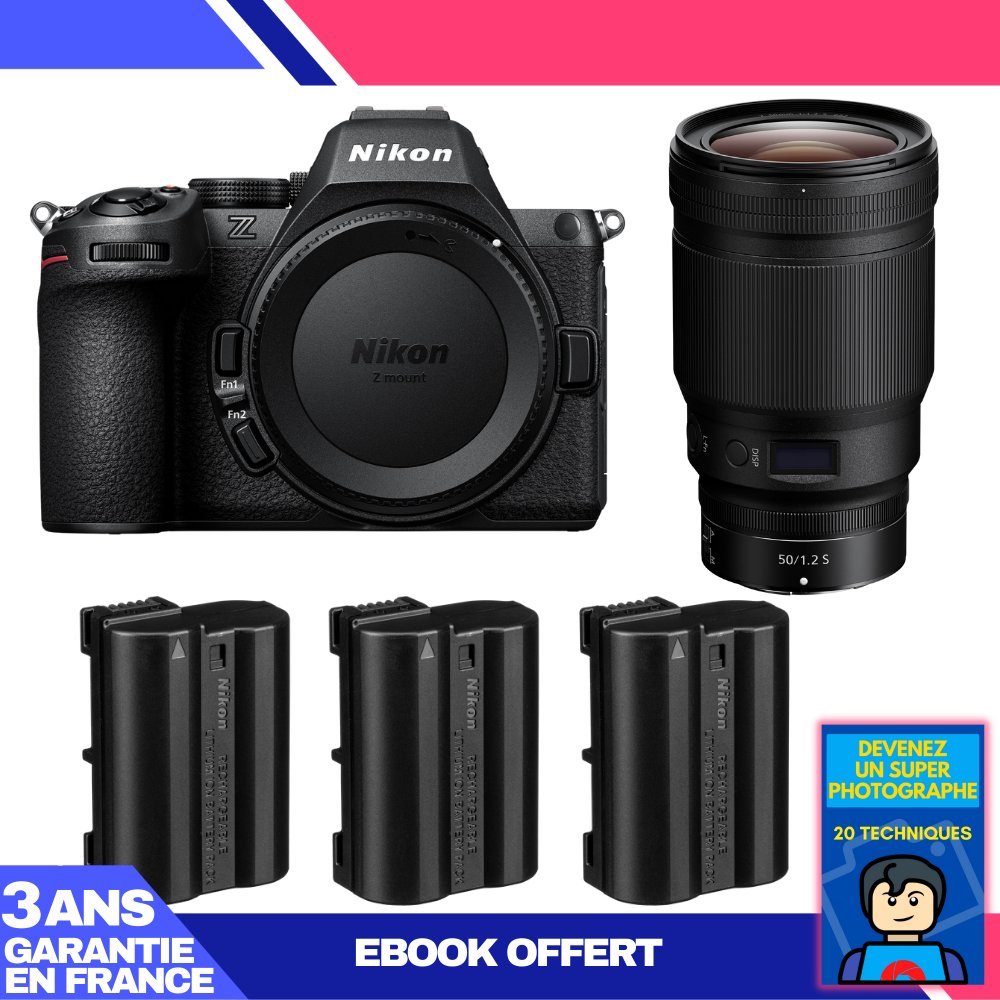 Nikon Z5 II + Objectif 50mm f/1.2 S + 3 Batteries EN-EL15c + Guide 'Devenez Photographe Professionnel'