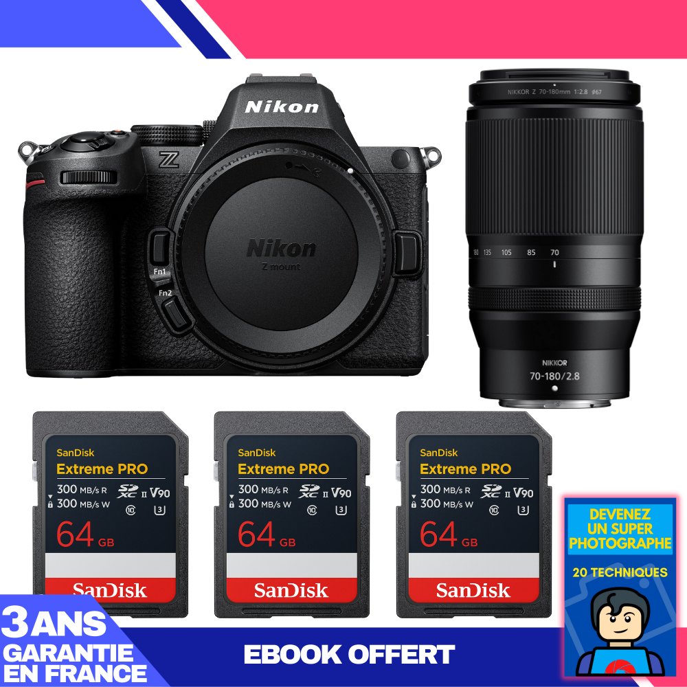 Nikon Z5 II Kit with 70-180mm f/2.8 Lens + 3x 64GB SanDisk Extreme PRO UHS-II SDXC Cards + 'Become a Master Photographer' Ebook