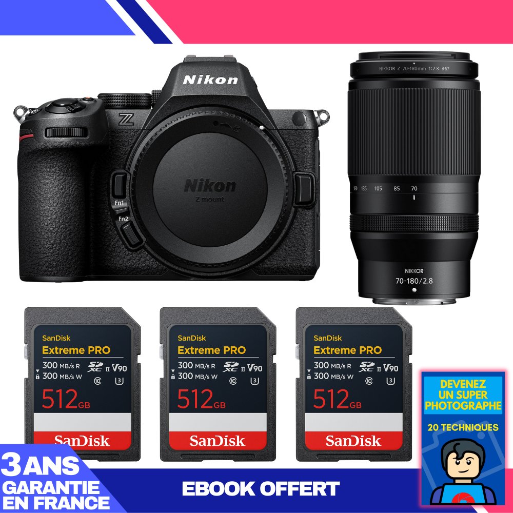 Nikon Z5 II Kit with 70-180mm f/2.8 Lens and 3x 512GB SanDisk Extreme PRO UHS-II SDXC Cards