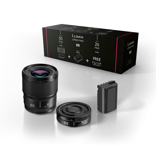 Panasonic Fixed Lens Kit: 26mm Wide Angle + 50mm Portrait Lens with DMW-BLK22EB Battery for Lumix S5 and S9