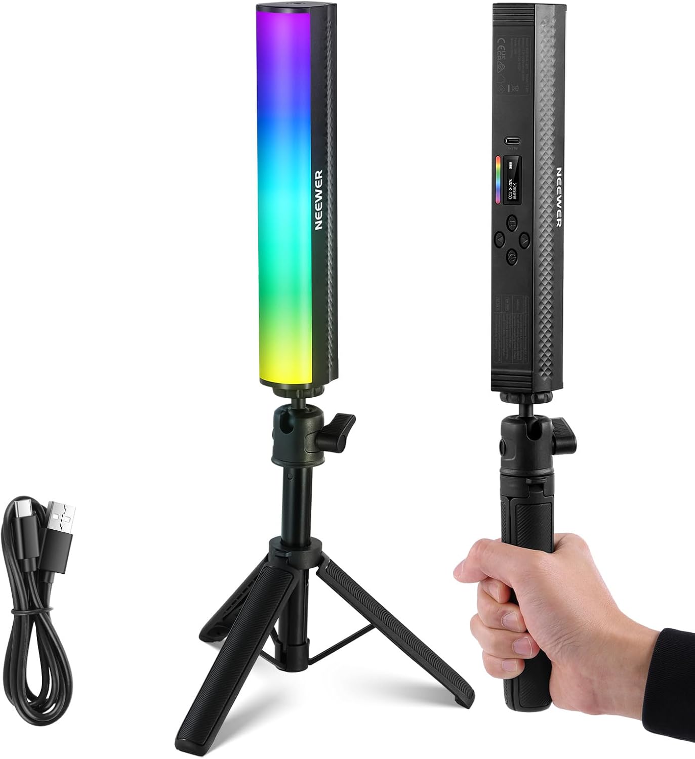 Neewer Stick LED RGB with Desk Tripod for Photo Video, 2500K-8500K Adjustable IRC95+, Portable LED Tube 2550mAh, 17 Scene Effects for Vlog TikTok, TL20C