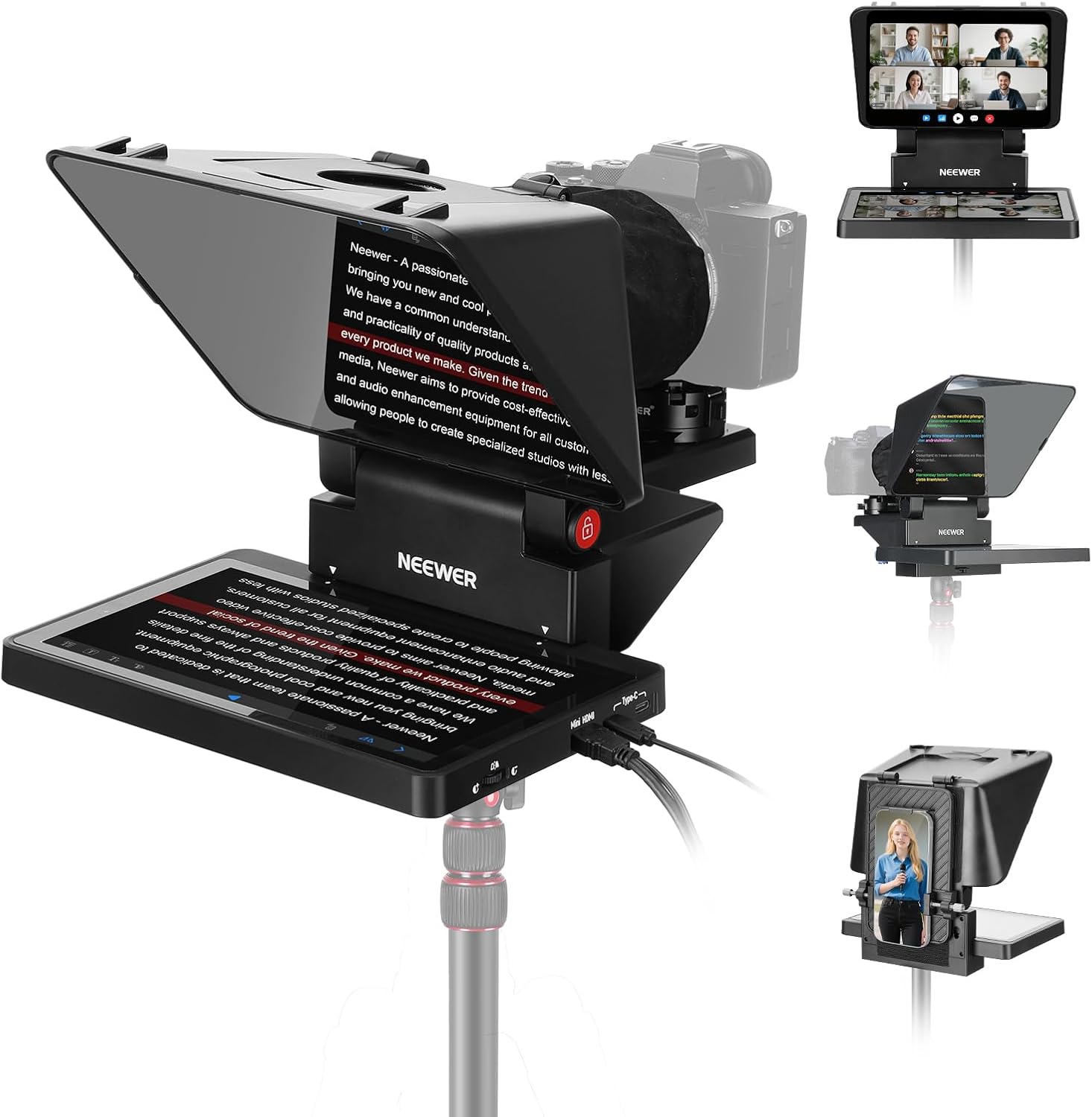 Telepromotor Neewer 2 en 1 de 11 pulgadas con pantalla para Windows/MacOS, reflejo de pantalla, portátil para cámara/teléfono/webcam, transmisión en directo a YouTube/Twitch