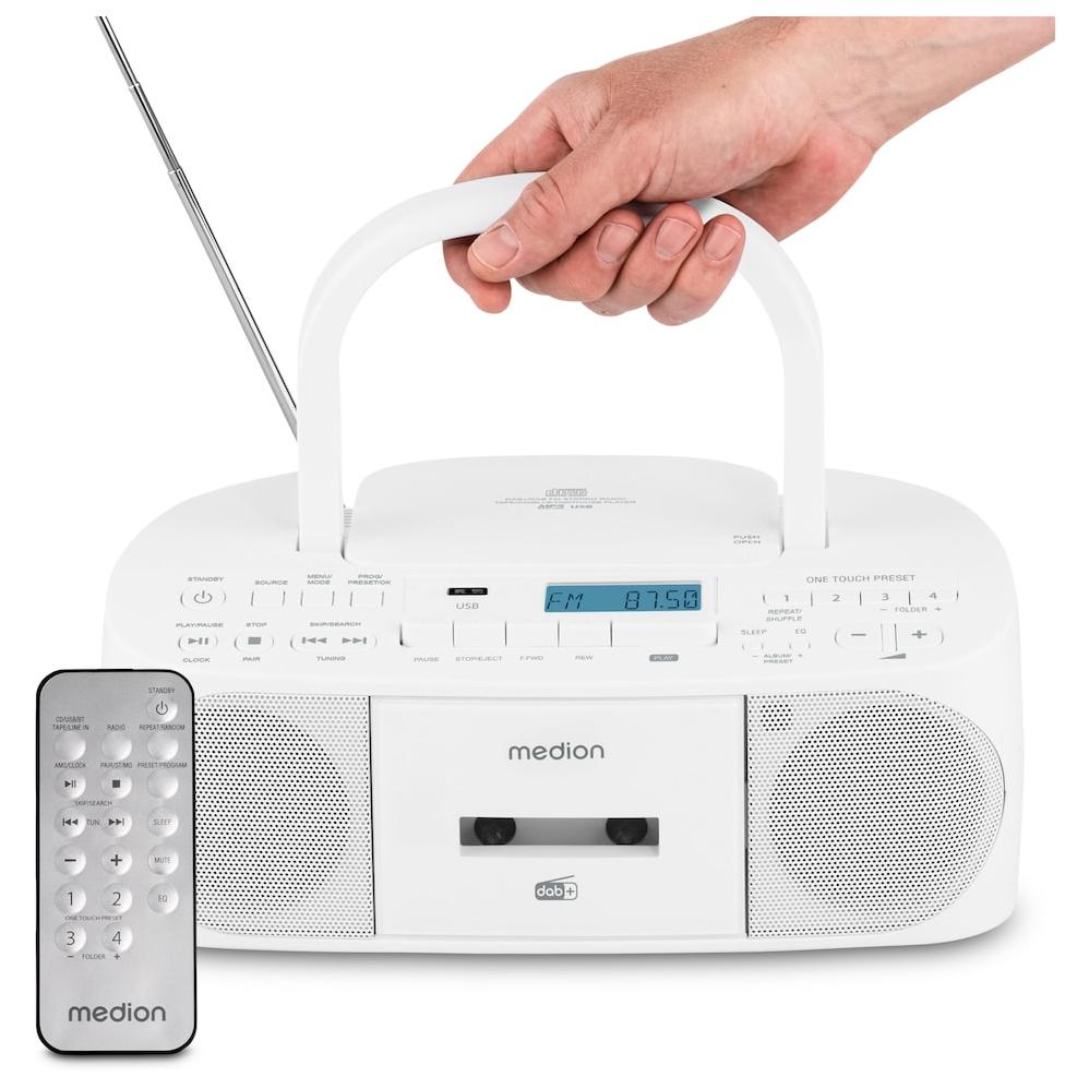 Radio portable numérique Medion, 6W RMS, écran LCD, Bluetooth, prise casque 3,5 mm - Blanc