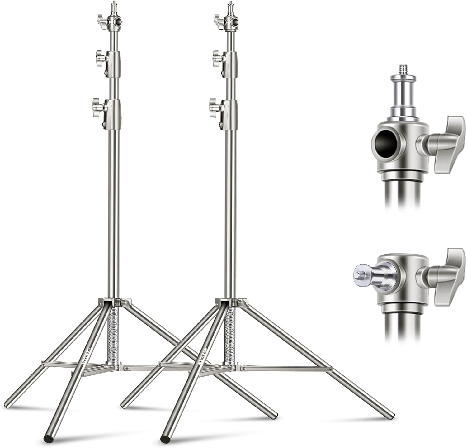 Neewer 2-Pack Stainless Steel Light Tripod, 2.8m with Springs and Adapters 1/4""-3/8", Ring Light, Stroboscope, Video, Softbox, Max Load 10kg, ST-280SS