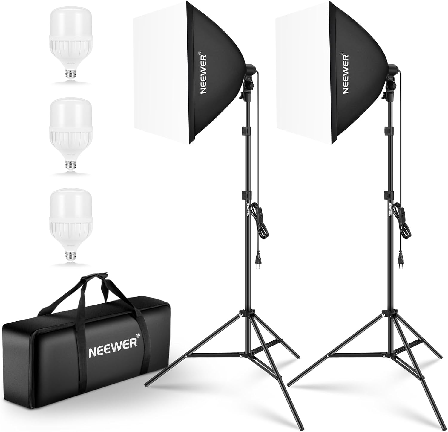 Kit de iluminación suave de Neewer de 700W con socket E27, 3 bombillas LED 5700K, paraguas suave de 60x60 cm para fotografía de retratos, de estudio y de vídeo