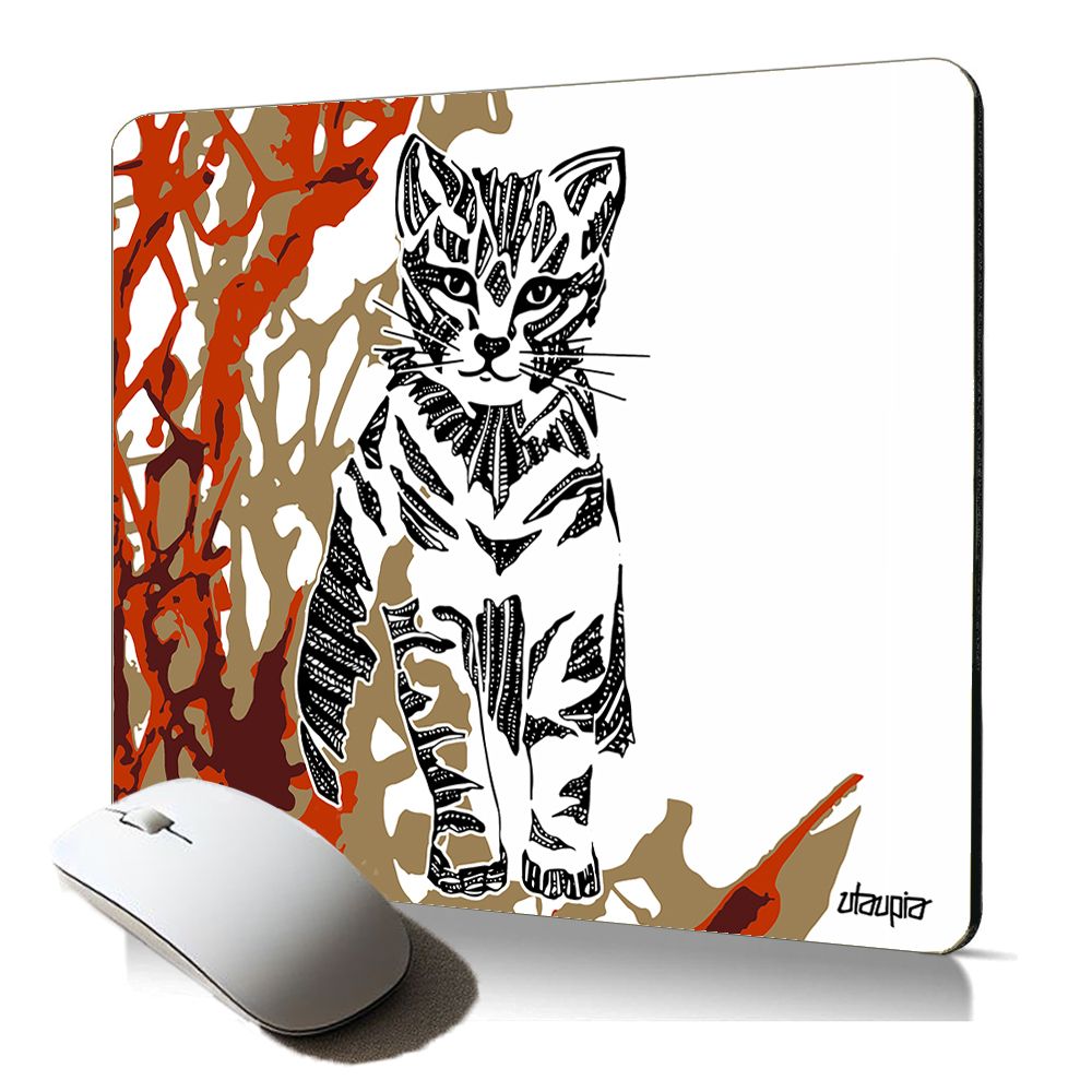Tapis de souris souple Utaupia - Peinture de chat graphique, marron ethnique tribal, accessoire antidérapant pour bureau