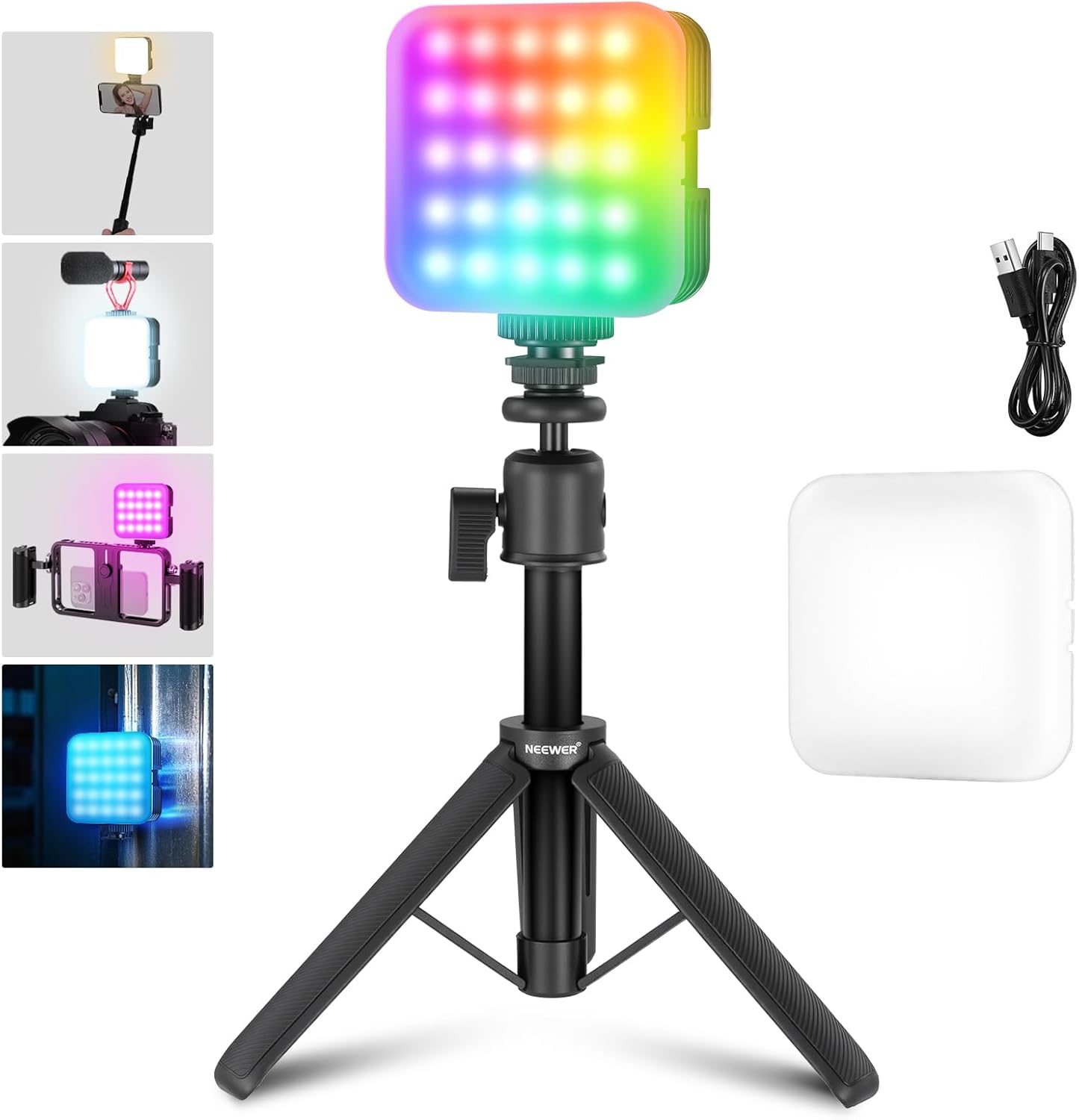 Neewer RGB Magnetic Video Lighting Kit with Desk Tripod & Flash Arms (3-Piece)