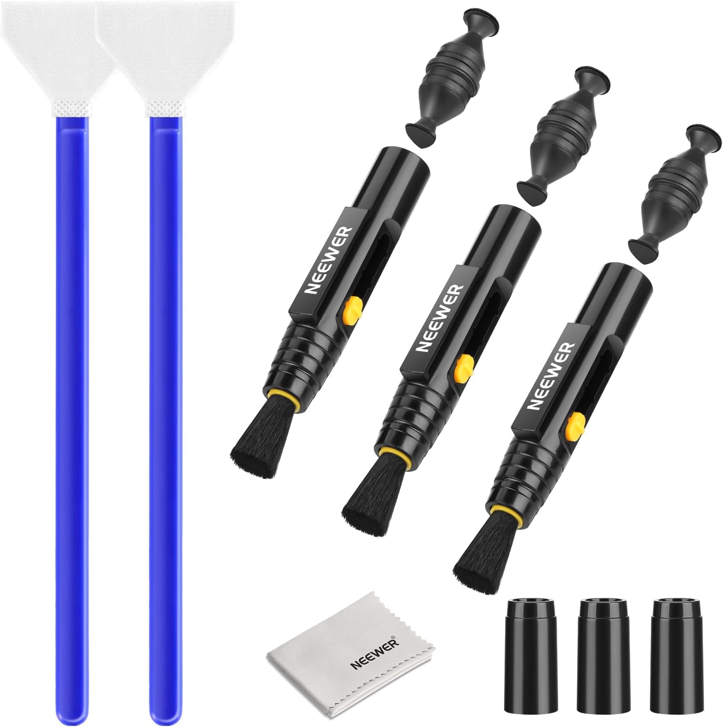 Kit de nettoyage de lentille Neewer 6 en 1 pour appareils photo, téléphones, tablettes - 3 brosses à double tête + 2 lingettes pour capteur plein format (24 mm) + 1 chiffon de nettoyage, HM-48