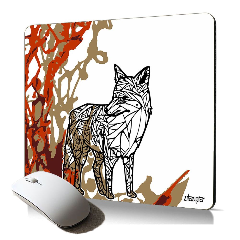 Tapis de souris souple Utaupia - Motif animal renard des forêts, dessin artistique d'arbre
