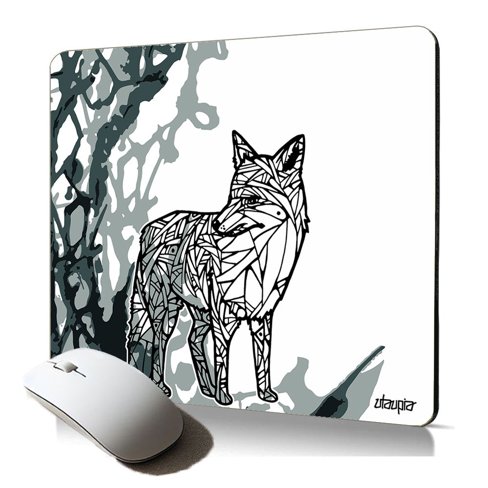 Tapis de souris souple Utaupia avec motif azteque de montagne et de peinture d'arbre roux de renard - Gris