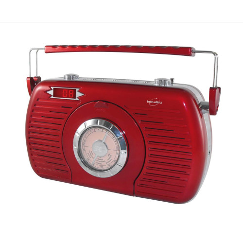 Radio FM Retro portátil Inovalley - Reproductor de CD (Rojo, Tamaño: 5x3x1.5 cm, Capacidad: 8 GB)