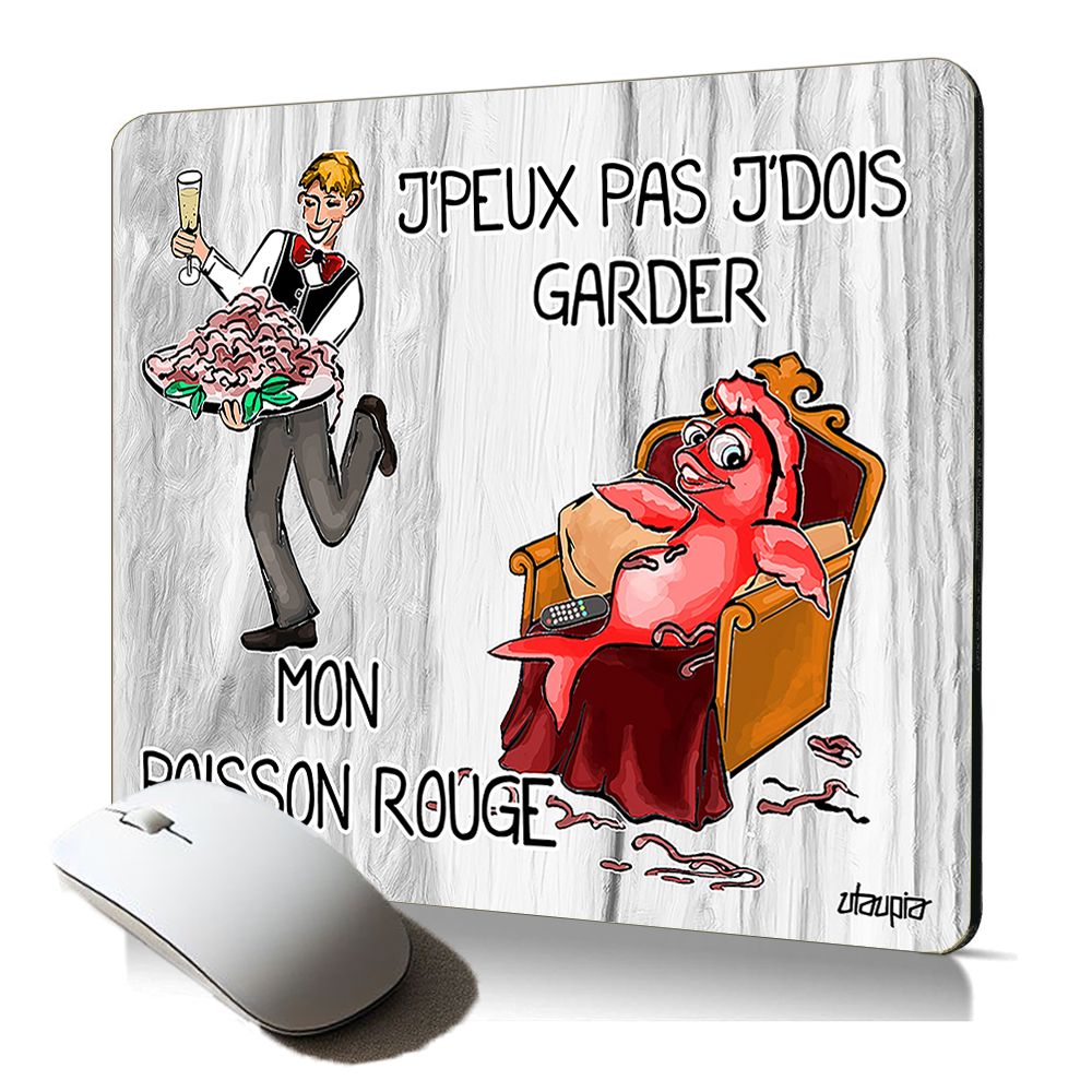 Reloj de ratón suave Utaupia - 'No puedo, debo cuidar mi pez dorado' - Texto divertido, caricatura de animales