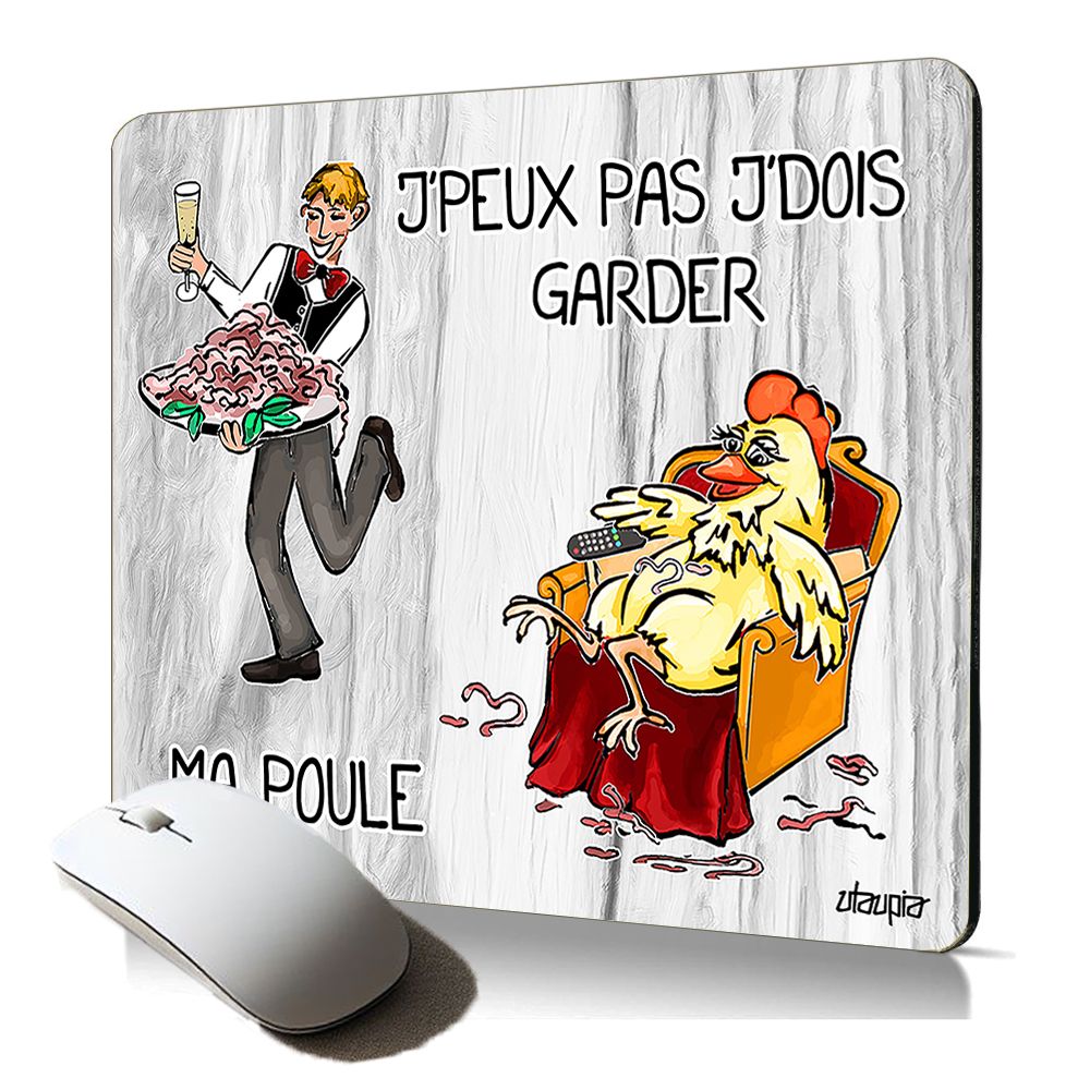 Utaupia Soft Mouse Pad with Humorous Design - 'I Can't, I Have to Take Care of My Chicken' (Gray, Cartoon Animals)