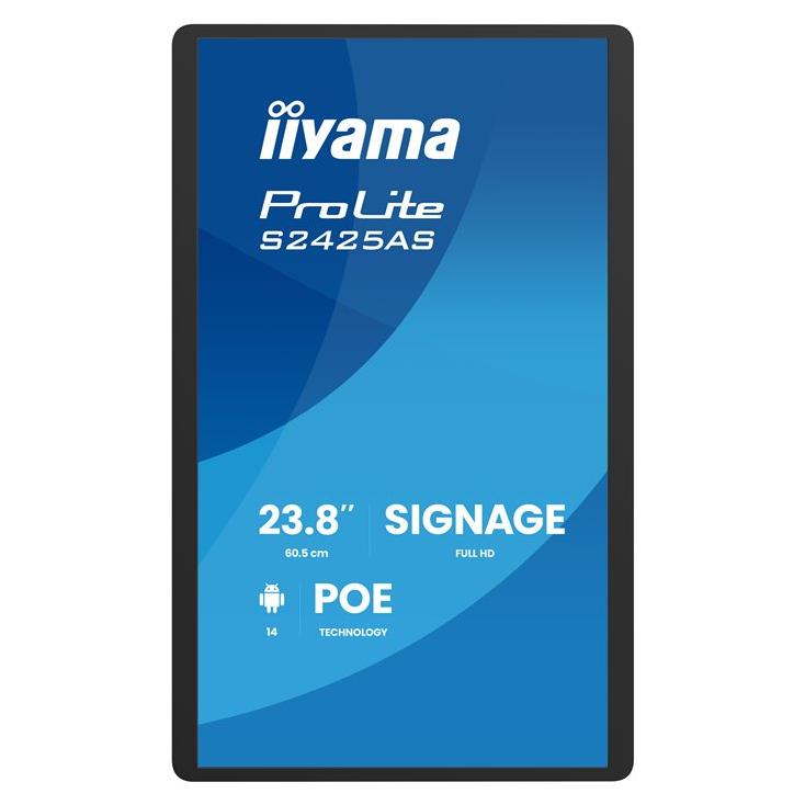 Iiyama ProLite S2425AS-B1P - 24" Digital Signage LCD Monitor - With Built-in Media SoC - Android - 1080p 1920 x 1080 - Mat Black