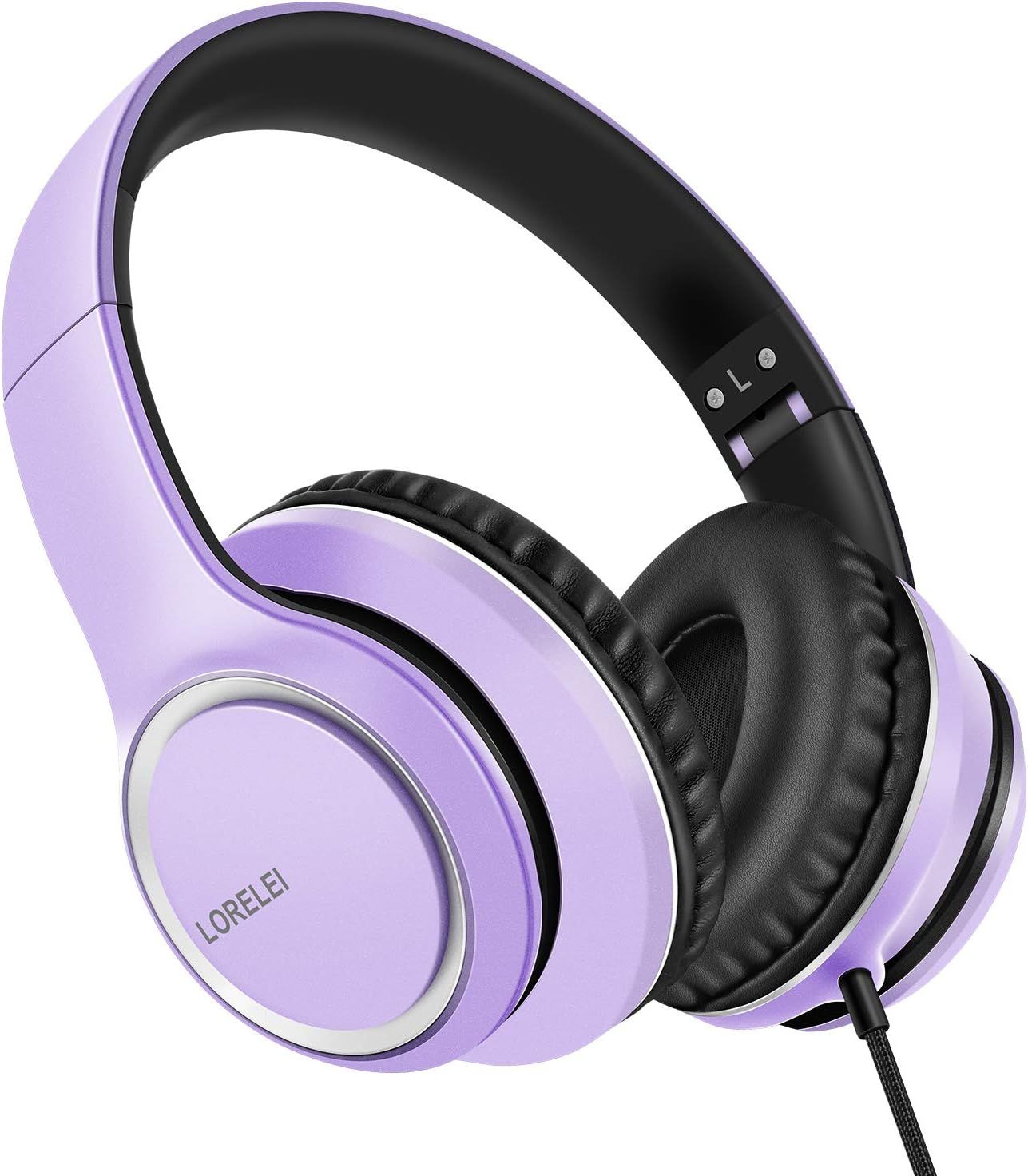 Auriculares con cable LORANKA-X8 con micrófono, cable de nylon de 1,45 m, altavoces de 40 mm, violeta oscuro