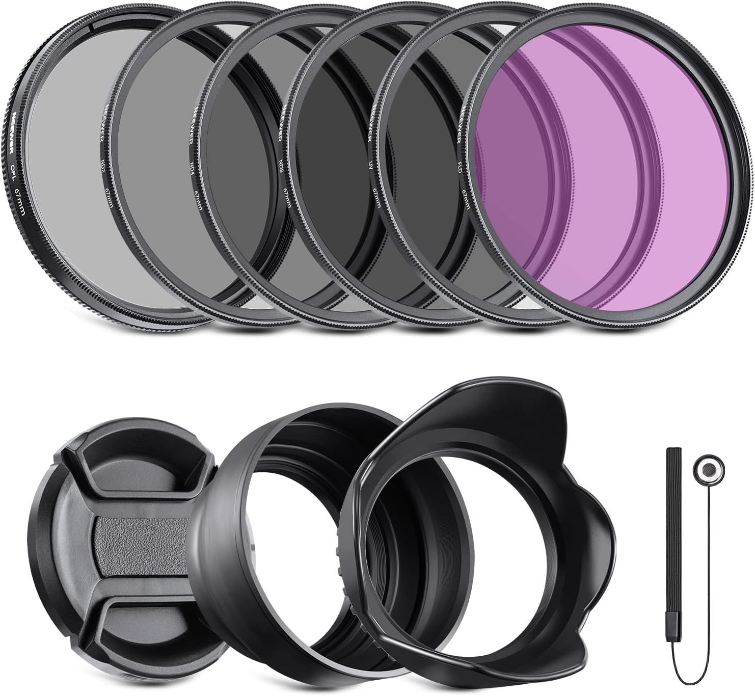 Kit de filtro de lente Neewer 67mm ND2-ND8 UV CPL FLD