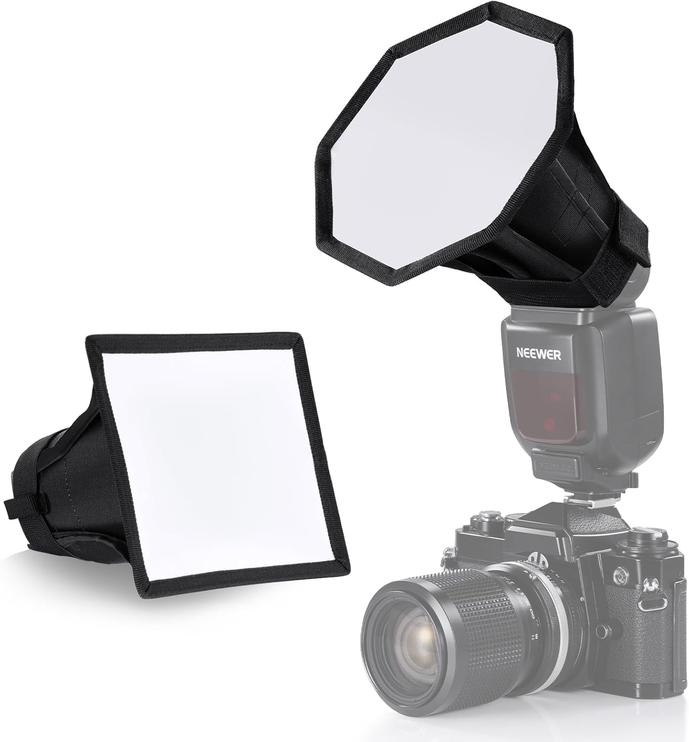 Neewer Improved Flash Diffuser Set (Octagon 15cm, Rectangle 6x5 Inches) for Round Head Speedlights Z2 Z1 V1 and Compatible with Godox, Sony, Nikon, Canon