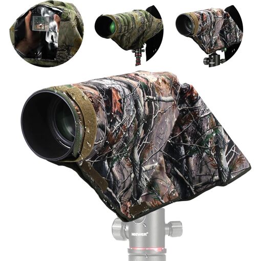 Housse de protection contre la pluie Neewer, grande et étanche, compatible avec les appareils photo Canon, Sony, Nikon, Fujifilm et objectifs jusqu'à 600 mm - Nylon camoufle vert à double face (PB020)