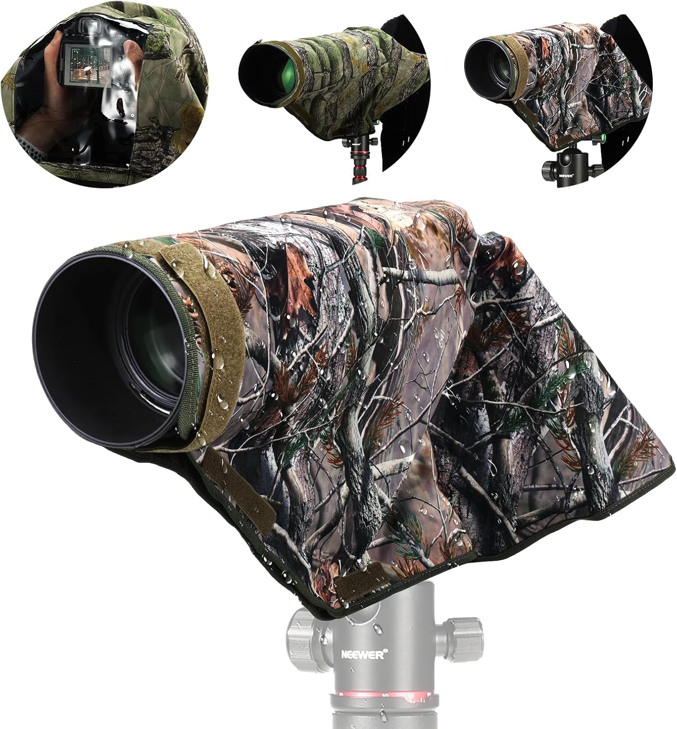 Neewer Camera Rain Shield, Large Waterproof Case Compatible with Canon, Sony, Nikon, Fujifilm DSLR and Lenses up to 600mm - Double-Sided Nylon Camouflage Green (PB020)