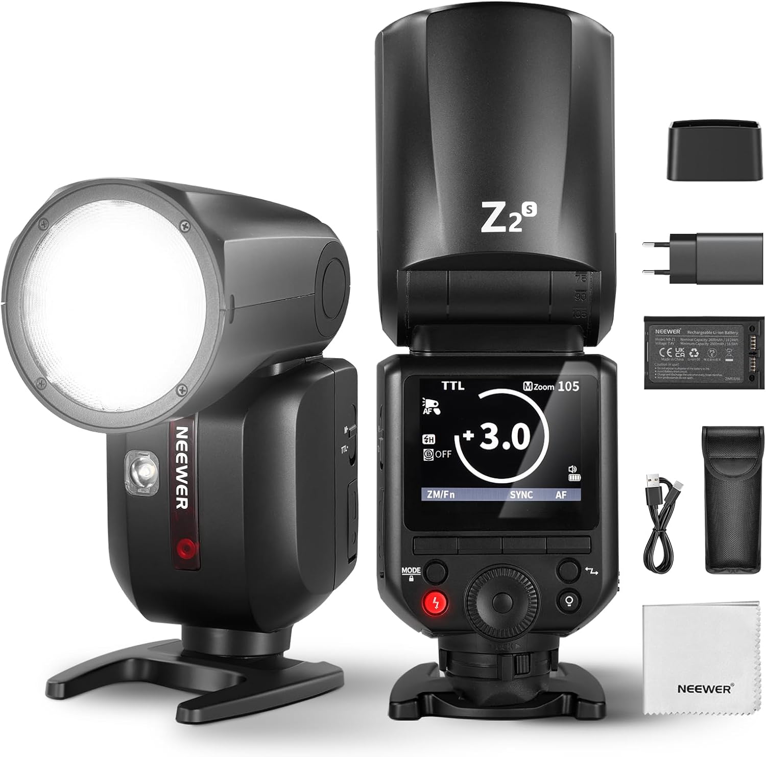 Neewer Z2-S Round Head Flash, 2.4G TTL Speedlite for Sony, 76W, User Interface, Modeling Lamps, TTL/M Quick TCM Switch, 1/8000s HSS, 480 Full Flashes