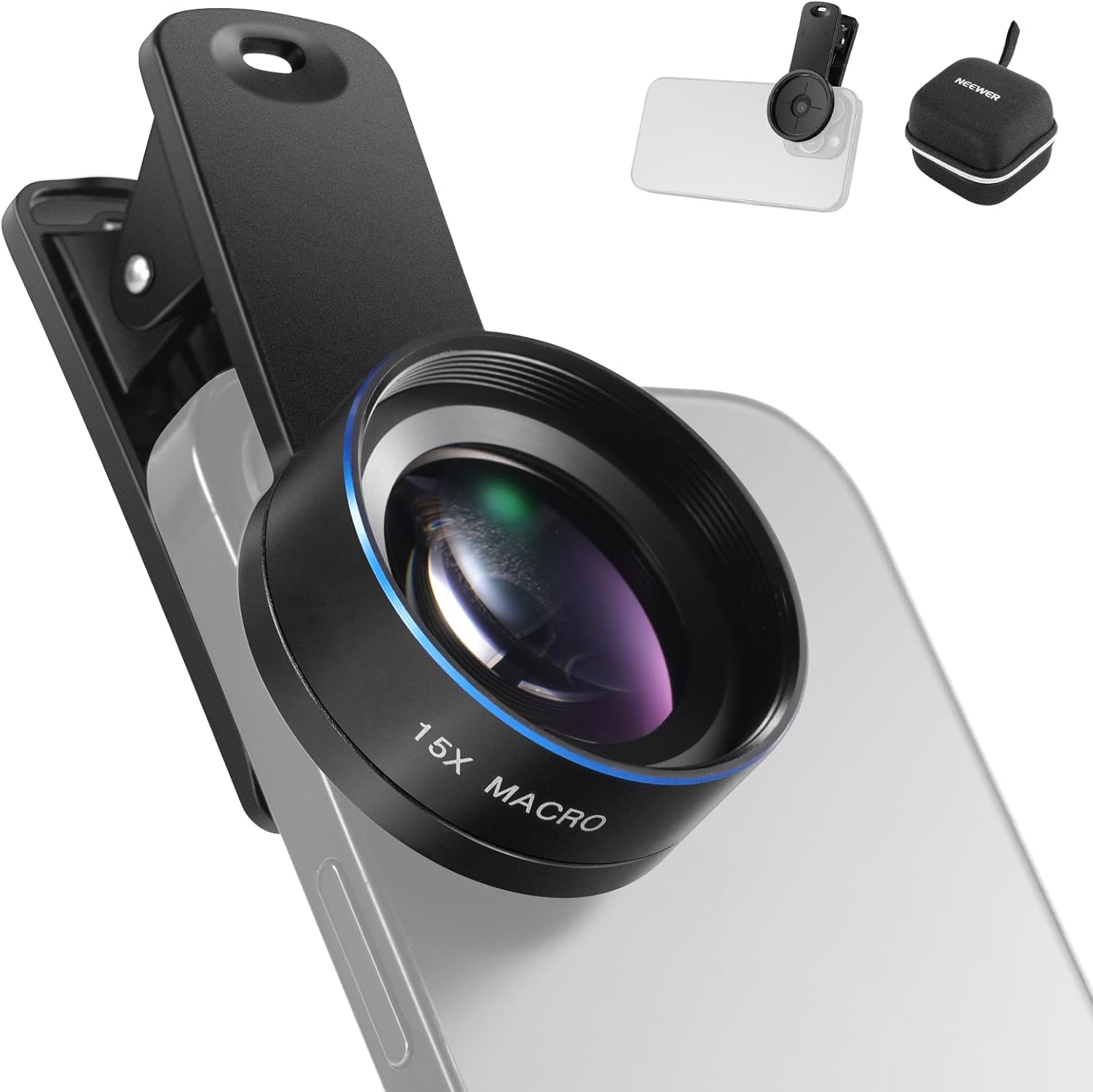 Kit de lente macro 15x Neewer para teléfono con clip objetivo de 37 mm - Accesorios de cámara HD compatibles con iPhone, Samsung y Android (LS-69)