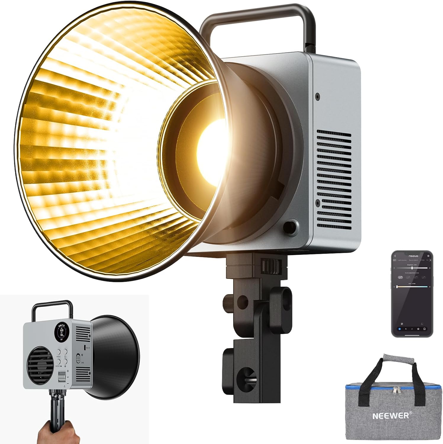 Neewer 80W LED Video Light with 72Wh Battery & 100W PD Adapter - 26500lx/1m, 2700-6500K Bicolour LED, 13 Scene Effects HB80B