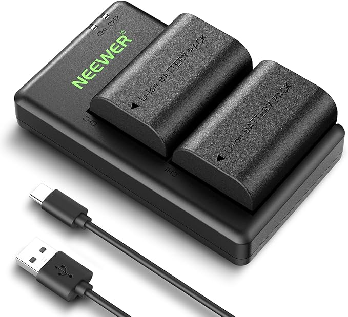 Neewer 2 Paquetes de Baterías Recargables de 2400 mAh LP-E6 y Cargador USB para Canon EOS R5 Mark II, EOS R5, EOS R6, EOS R7, EOS 5D II/III/IV, 6D/6D II, 7D/7D II, 60D, 70D, 80D, 90D