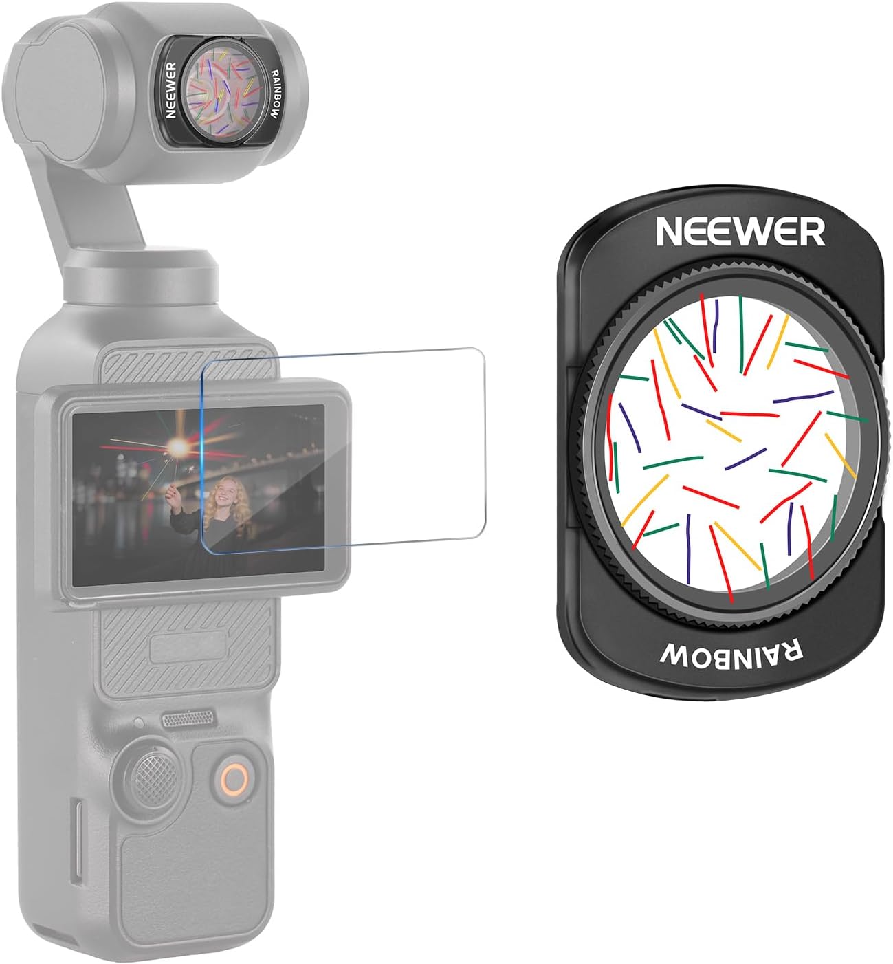 Neewer Rainbow Star Lens Filter for DJI Osmo Pocket 3 & Creator Combo, Magnetic Multilayer HD Optical Glass with Screen Protection - FL-C36