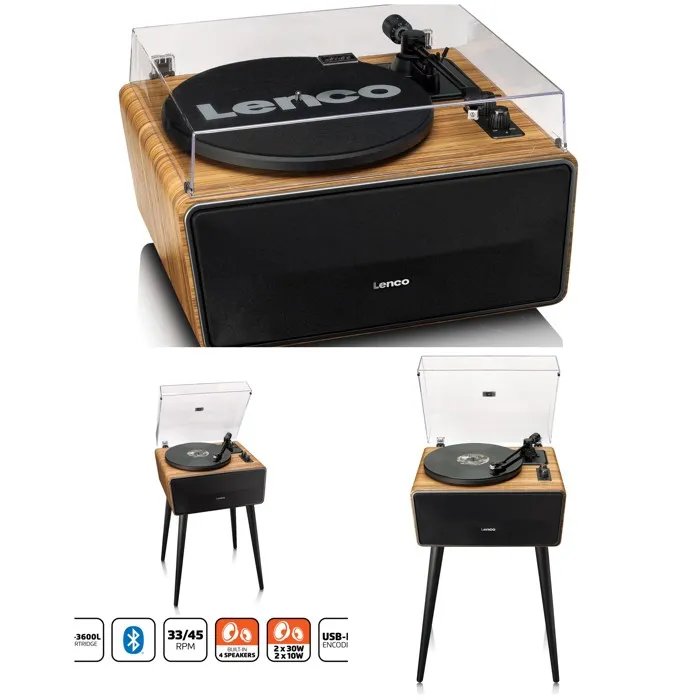 Lenco LS-570OK All-in-One Vinyl Player - Oak on Feet - Bluetooth 5.0 - 80W Speakers