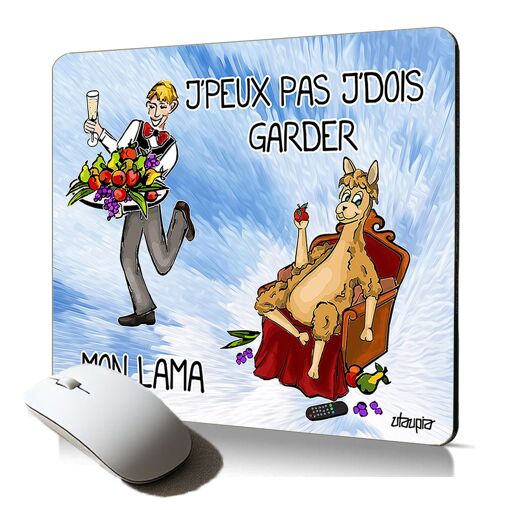 Tapis de souris antidérapant Utaupia - 'Je ne peux pas, je dois garder mon lama' design humoristique