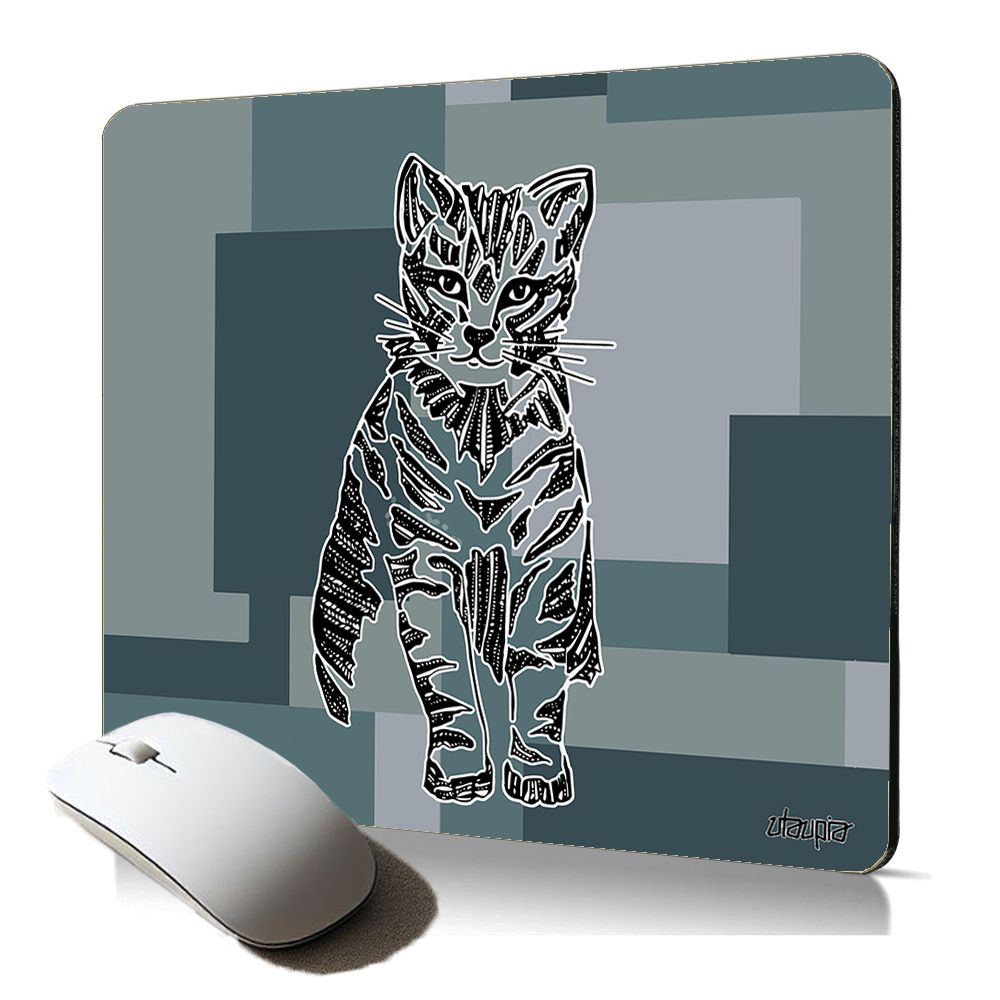 Tapis de souris souple Utaupia chat - Conception géométrique tribale unique, ergonomique, imperméable et durable de qualité supérieure