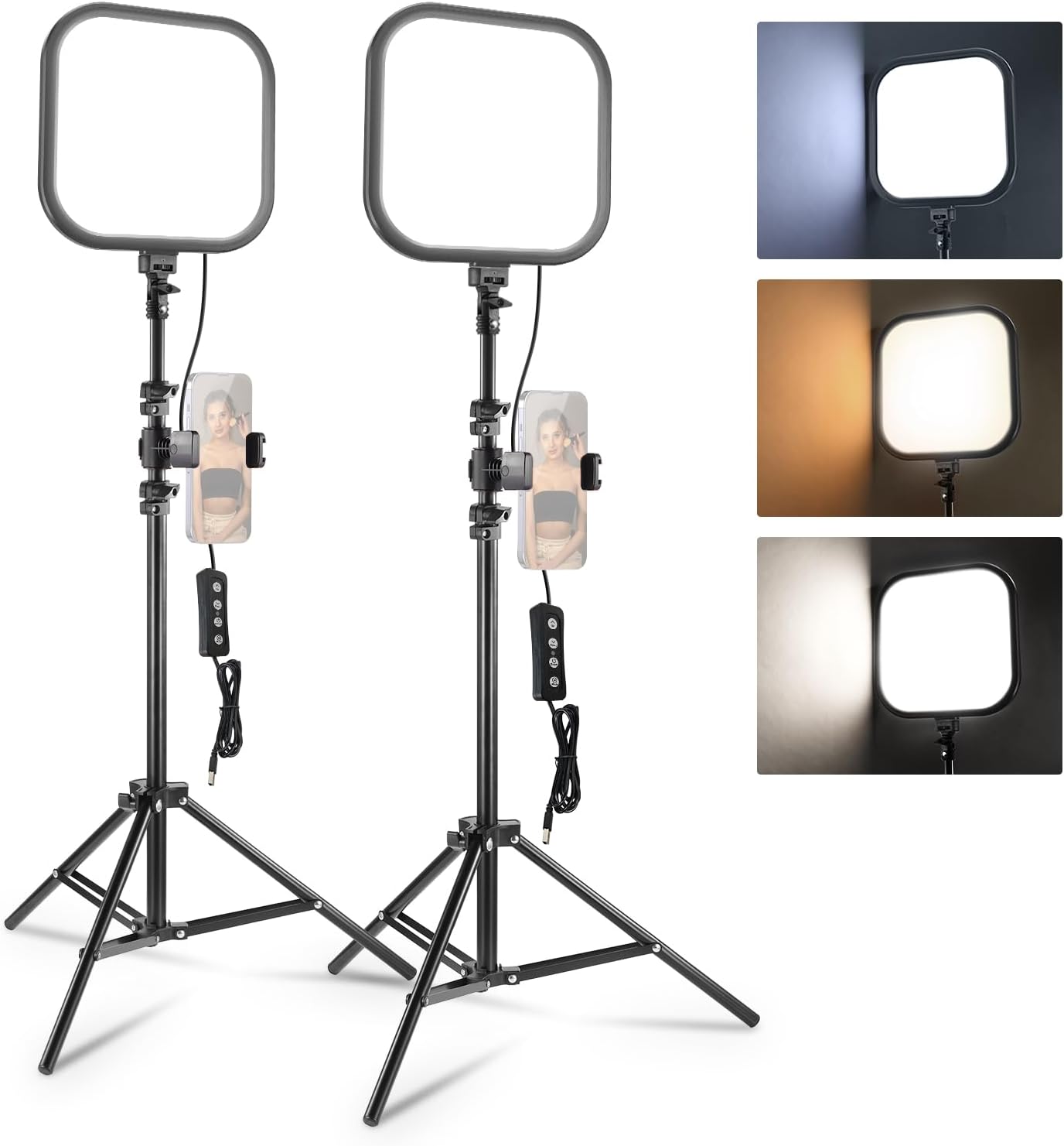 Neewer 2-Pack LED Video Light Panel 15W, 27in (10.8'') with Tripods and Phone Holders, Variable Intensity Dual Color Studio Lighting 816 lux CRI95+ for Photography L220