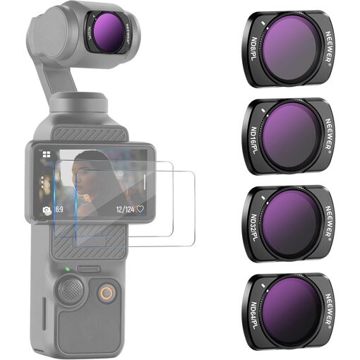 Neewer Magnetic Filter Kit for DJI Osmo Pocket (3 Pack, ND8/PL, ND16/PL, ND32/PL, ND64/PL with 2 LCD Screen Protectors)