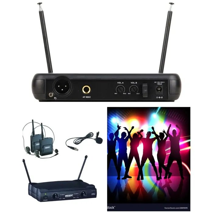 Power Double Wireless Microphone Set - VHF DJ Karaoke System