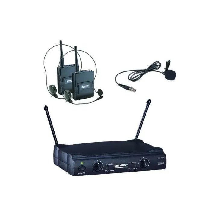 Power Double Wireless Microphone Set - 2 Headsets, VHF DJ Karaoke - 2 Channels