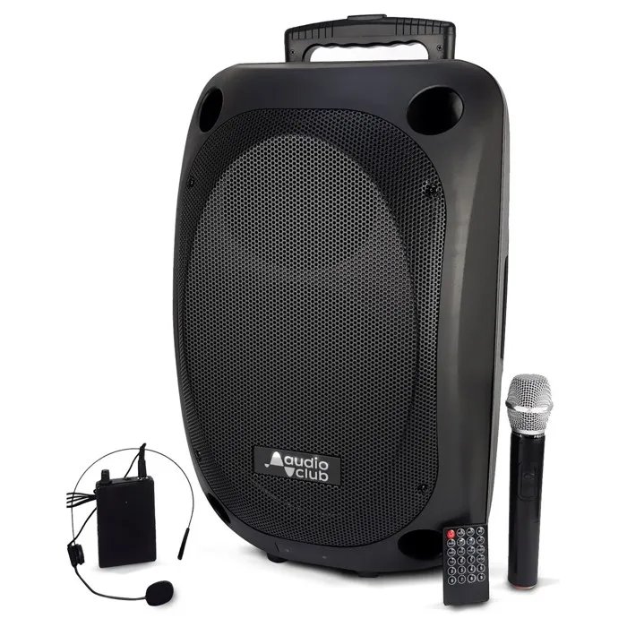 Audio Club SONO Bluetooth Portable Speaker 15" Wireless 800W Stereo Karaoke USB BT FM SD Card TWS - 2 UHF Microphones - Sound System