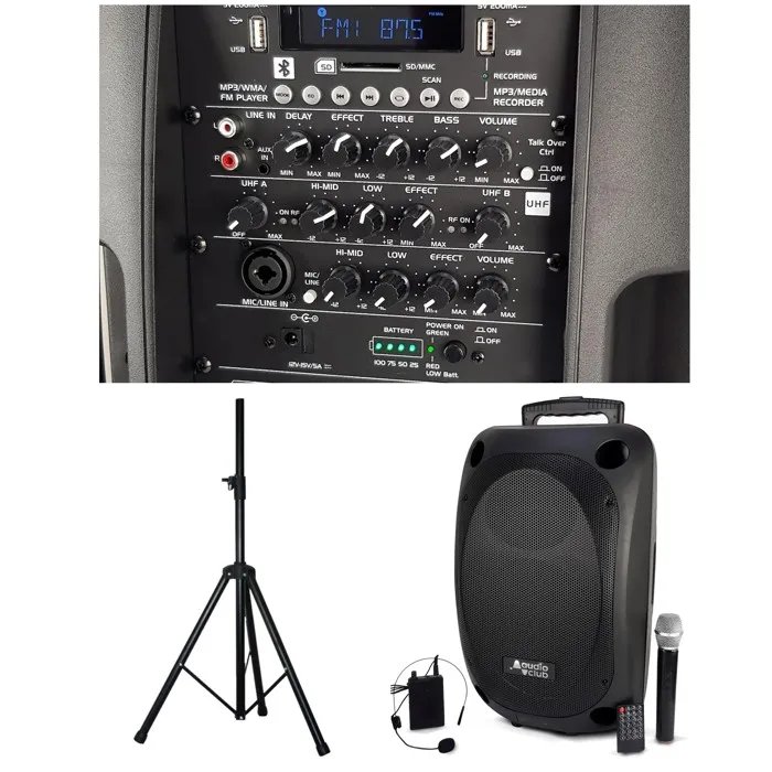 Altavoz portátil Audio Club SONO 15 Bluetooth - Estéreo inalámbrico de 800W con USB, BT, FM, tarjeta SD, TWS, 2 micrófonos UHF