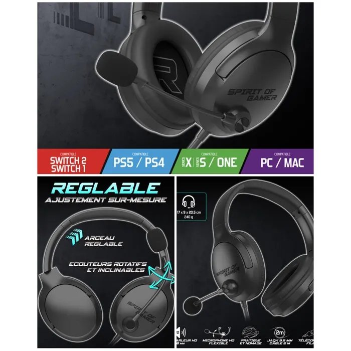 Spirit of Gamer PRO Gaming Stereo Headset 2.0 - Multimedia - Rotating 50mm Speakers - Retractable Microphone - Comfortable