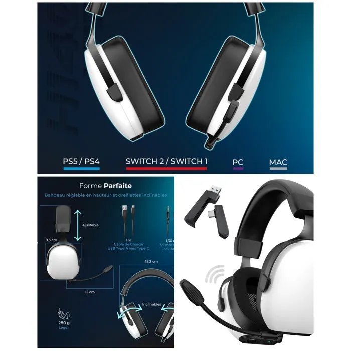 Auriculares para juegos Spirit of Gamer H1400 - Inalámbricos RF/Bluetooth - Son envolvente 7.1 virtual - Micrófono omnidireccional desmontable