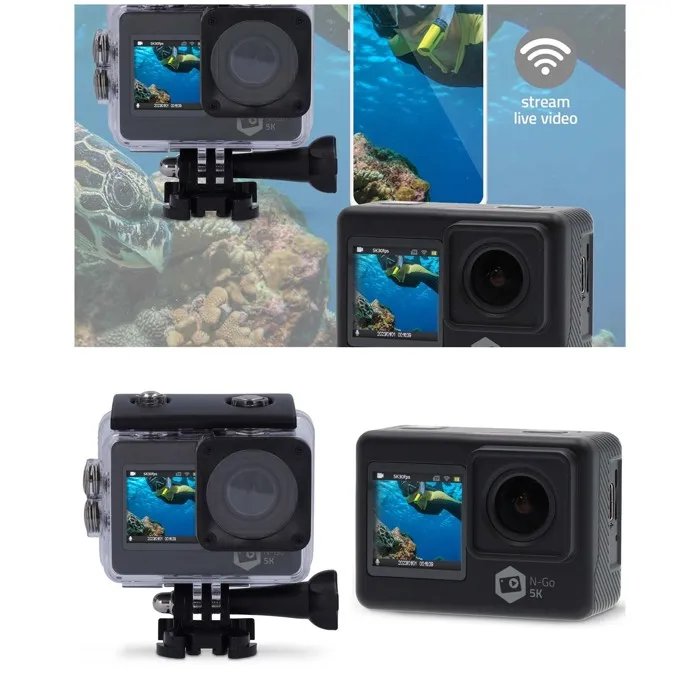 Livoo Sport Camera 5K Wi-Fi with 162MP - 2-Screen TFT Display, Waterproof Case (Up to 30m), 170° Wide Angle Lens, 16MP Image Resolution