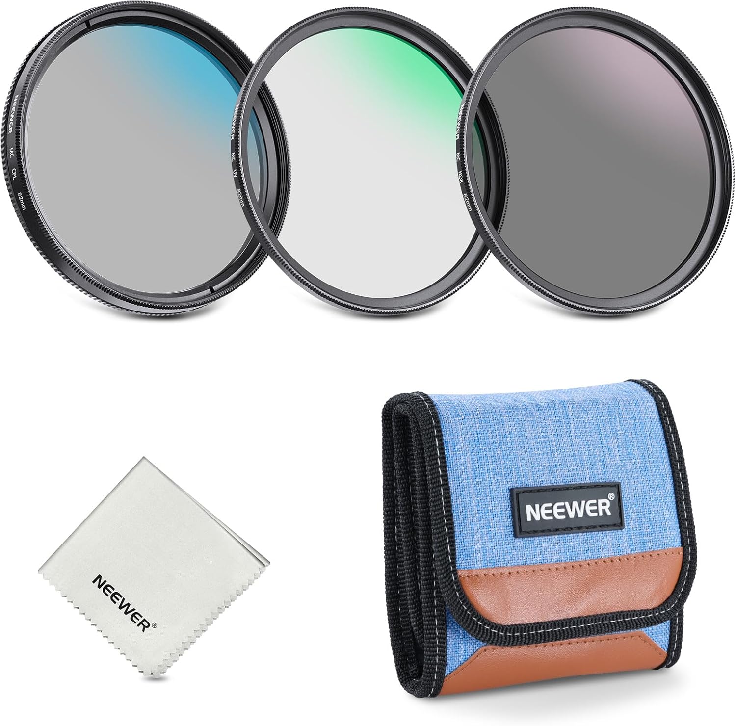 Neewer 82mm Lens Filter Kit - UV/CPL/ND8, UV Protection, Circular Polarization, Neutral Density with Multi-Layered Glass, Slim Frame and Improved Foldable Storage Case