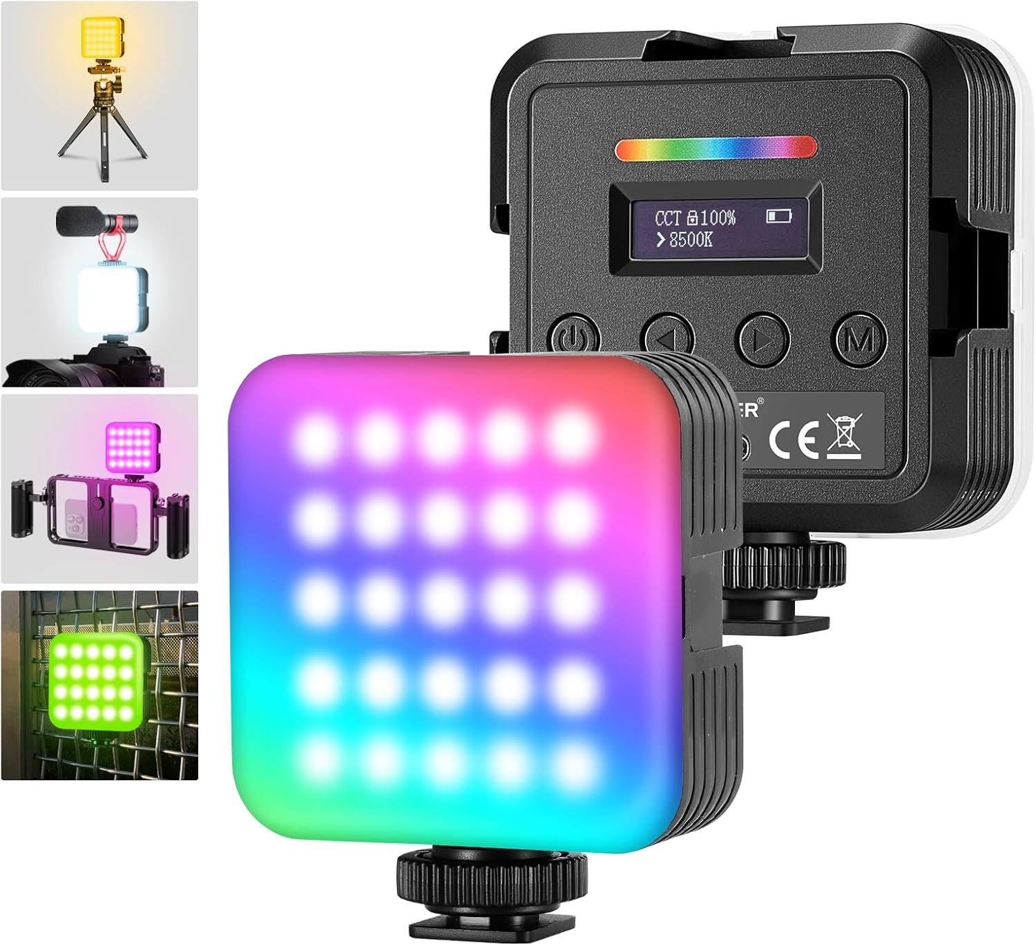 Neewer Magnetic RGB LED Video Lights Pack (2) - Full Color 360° with 3 Support Cold Grip/97+ CRI/20 Scene Modes/2500K-8500K Temperature/2000mAh Rechargeable