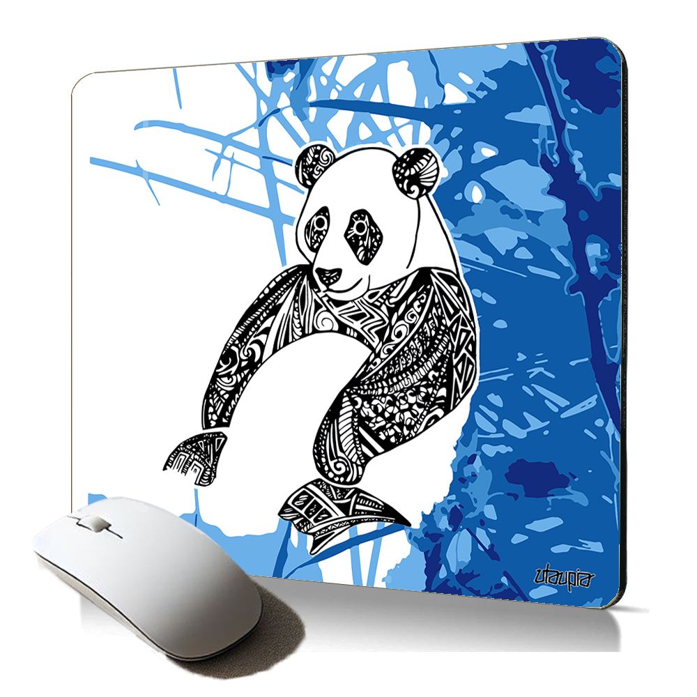 Tapis de souris souple Utaupia avec motif panda et azteque, antidérapant, imperméable, fabriqué en France
