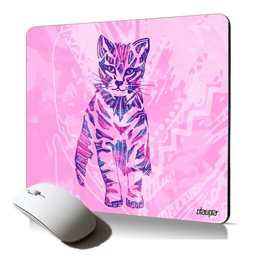 Tapis de souris souple Utaupia avec motif chat mignon, multicolore chaton, tribal pastel