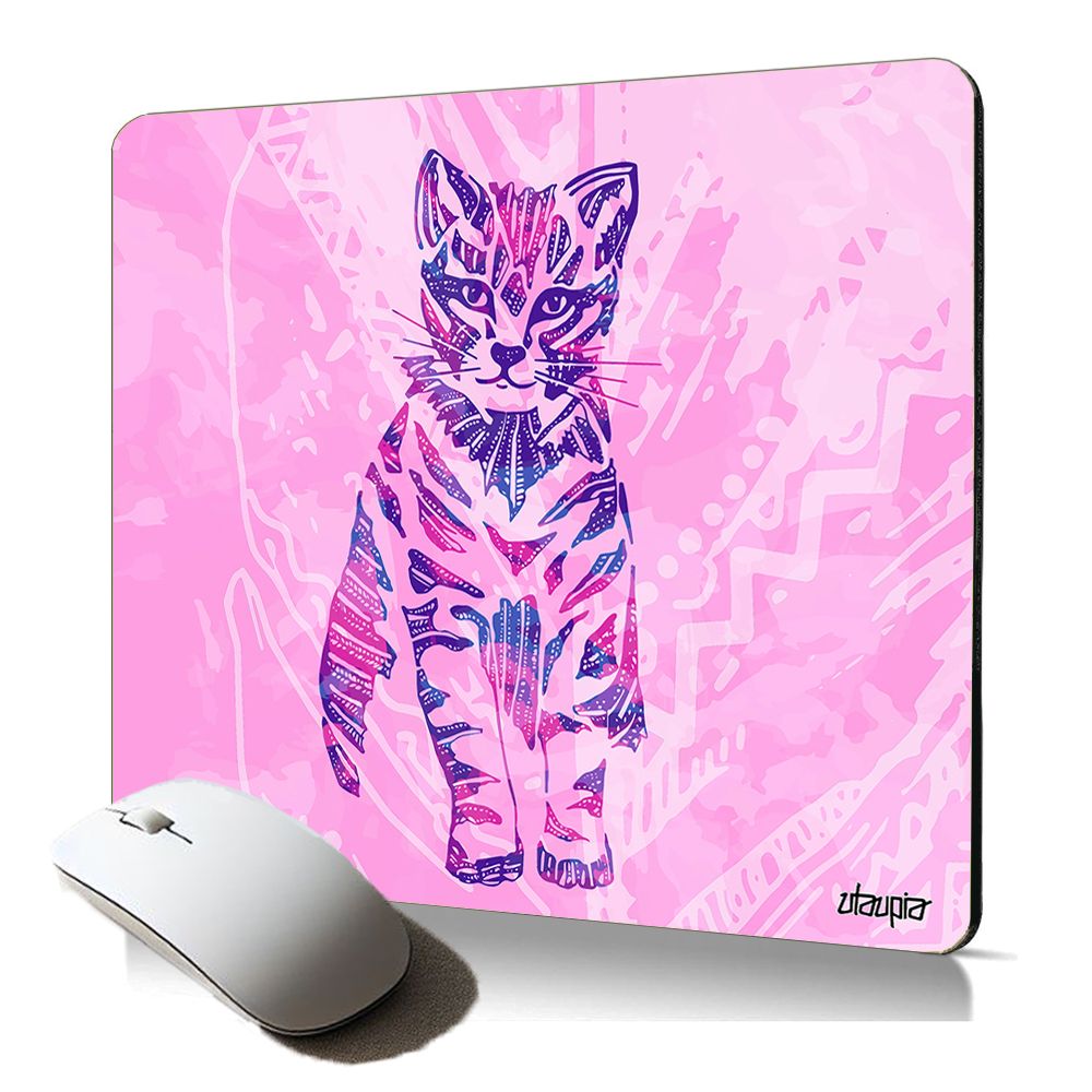 Tapis de souris souple Utaupia avec motif chat mignon, multicolore chaton, tribal pastel